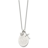 Chisel Stainless Steel Polished French Serenity Prayer Necklace with CZ Cross and Angel Pendants on an Plus a 2 Inch Extension Cable Chain, 18" view 2