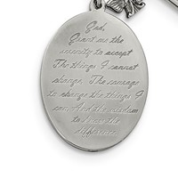 Chisel Stainless Steel Polished French Serenity Prayer Necklace with CZ Cross and Angel Pendants on an Plus a 2 Inch Extension Cable Chain, 18" view 3