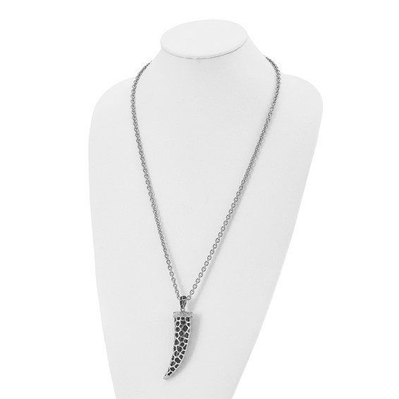 Stainless Steel 28in Polished Enamel w/Black Glass & Crystal Horn Necklace