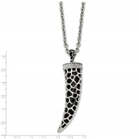 Stainless Steel Polished Enamel Necklace with Black Glass & Crystal Horn, 28" view 3