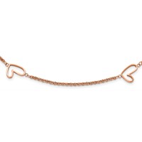 Stainless Steel Polished Rose IP-Plated Hearts Necklace, 38" view 3