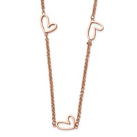 Stainless Steel Polished Rose IP-Plated Hearts Necklace, 38" view 1