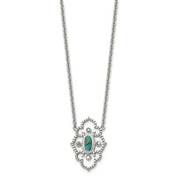Stainless Steel Polished CZ and Imitation Turquoise Necklace with Ext, 2" view 2