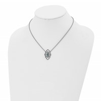Stainless Steel Polished CZ and Imitation Turquoise Necklace with Ext, 2" view 4