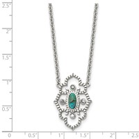 Stainless Steel Polished CZ and Imitation Turquoise Necklace with Ext, 2" view 5
