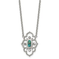 Stainless Steel Polished CZ and Imitation Turquoise Necklace with Ext, 2" view 1