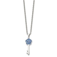 Stainless Steel Polished Blue Crystal Flower Key 18 Inch Necklace view 3