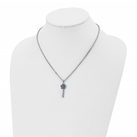 Stainless Steel Polished Blue Crystal Flower Key 18 Inch Necklace view 4