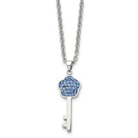 Stainless Steel Polished Blue Crystal Flower Key 18 Inch Necklace view 1