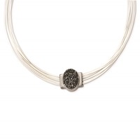 Stainless Steel 18+ Cotton Cord Polished Grey Crystal Necklace, 2.5" view 2