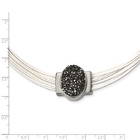 Stainless Steel 18+ Cotton Cord Polished Grey Crystal Necklace, 2.5" view 4