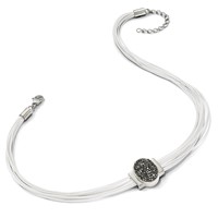 Stainless Steel 18+ Cotton Cord Polished Grey Crystal Necklace, 2.5" view 5