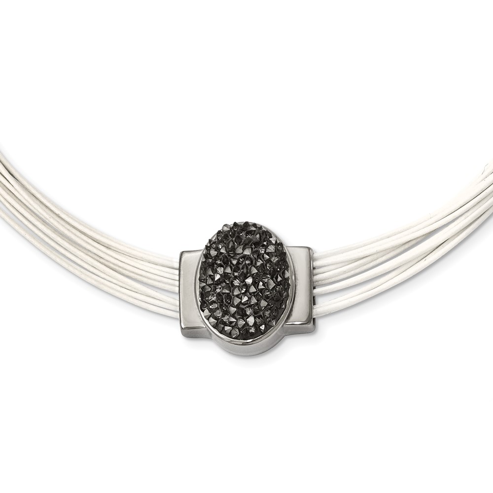 Stainless Steel 18+ Cotton Cord Polished Grey Crystal Necklace, 2.5"