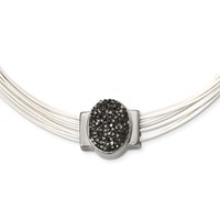 Stainless Steel 18+ Cotton Cord Polished Grey Crystal Necklace, 2.5" view 1