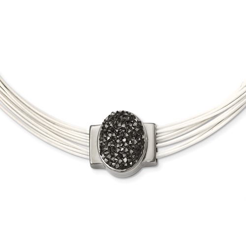 Stainless Steel 18+ Cotton Cord Polished Grey Crystal Necklace, 2.5"