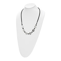 Stainless Steel Polished Necklace with Black Agate with Ext Leather Cord, 1.5" view 4