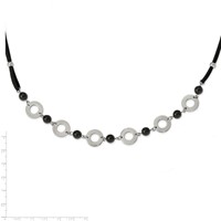 Stainless Steel Polished Necklace with Black Agate with Ext Leather Cord, 1.5" view 5