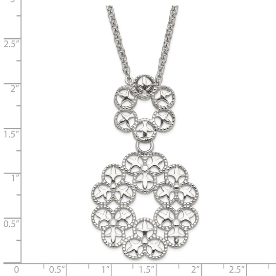 Stainless Steel Polished and Textured Circle Design Chain Slide Necklace