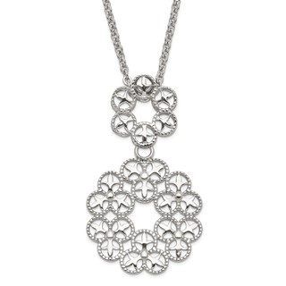 Stainless Steel Polished and Textured Circle Design Chain Slide Necklace