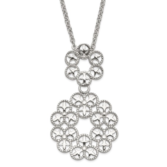 Stainless Steel Polished and Textured Circle Design Chain Slide Necklace