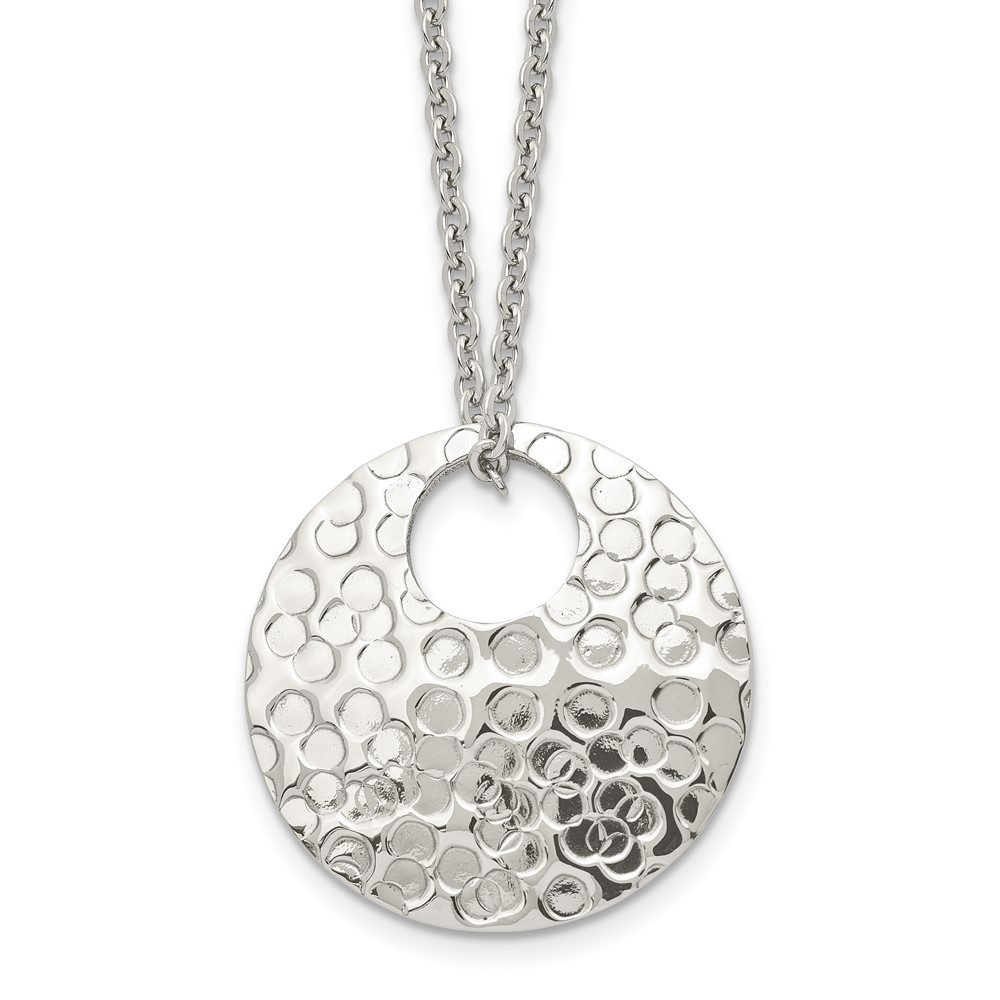 Stainless Steel Polished Hammered Necklace, 18"
