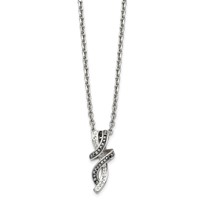 Chisel Stainless Steel Polished Black and White Crystal Fancy Twisted Pendant on an Cable Chain Necklace, 18" view 2
