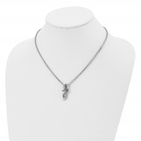 Chisel Stainless Steel Polished Black and White Crystal Fancy Twisted Pendant on an Cable Chain Necklace, 18" view 4