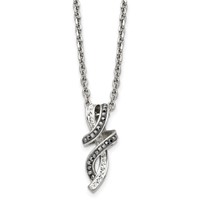 Chisel Stainless Steel Polished Black and White Crystal Fancy Twisted Pendant on an Cable Chain Necklace, 18" view 1