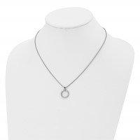 Chisel Stainless Steel Polished CZ Open Circle Pendant on an Box Chain Necklace, 18" view 4