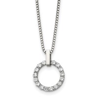 Chisel Stainless Steel Polished CZ Open Circle Pendant on an Box Chain Necklace, 18" view 1