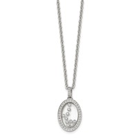 Stainless Steel Polished Necklace with Moving CZ Floating in Glass Oval, 18" view 3