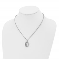 Stainless Steel Polished Necklace with Moving CZ Floating in Glass Oval, 18" view 4