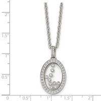 Stainless Steel Polished Necklace with Moving CZ Floating in Glass Oval, 18" view 5