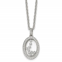 Stainless Steel Polished Necklace with Moving CZ Floating in Glass Oval, 18" view 1