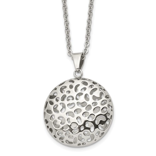 Stainless Steel Polished Puffed Cut-out Design Necklace, 18"