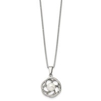 Chisel Stainless Steel Polished Necklace with Freshwater Cultured Pearl Flower Pendant on an Box Chain, 18" view 2