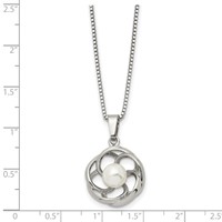 Chisel Stainless Steel Polished Necklace with Freshwater Cultured Pearl Flower Pendant on an Box Chain, 18" view 5