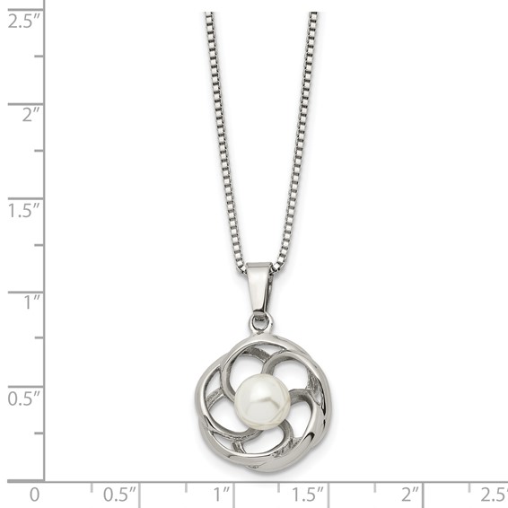 Chisel Stainless Steel Polished with Freshwater Cultured Pearl Flower Pendant on an 18 inch Box Chain Necklace