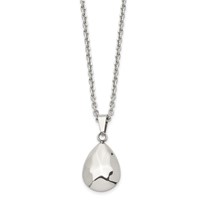 Stainless Steel Polished Hammered Hollow Teardrop Puff Necklace, 18" view 2