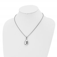 Stainless Steel Polished Hammered Hollow Teardrop Puff Necklace, 18" view 4