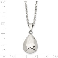Stainless Steel Polished Hammered Hollow Teardrop Puff Necklace, 18" view 5