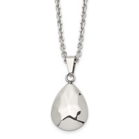 Stainless Steel Polished Hammered Hollow Teardrop Puff Necklace, 18" view 1