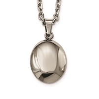 Stainless Steel Polished Hollow Puff Oval Necklace, 18" view 2