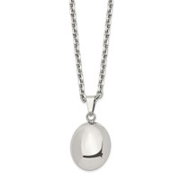 Stainless Steel Polished Hollow Puff Oval Necklace, 18" view 1