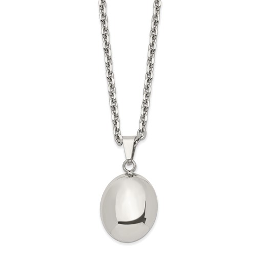 Stainless Steel Polished Hollow Puff Oval Necklace, 18"