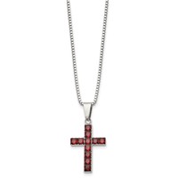 Chisel Stainless Steel Polished Necklace with Red Square CZ Cross Pendant on an Box Chain, 18" view 3