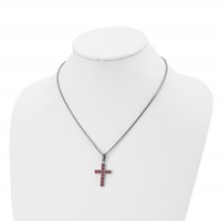 Chisel Stainless Steel Polished Necklace with Red Square CZ Cross Pendant on an Box Chain, 18" view 4