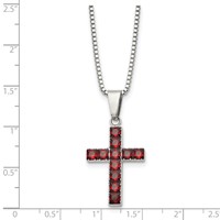 Chisel Stainless Steel Polished Necklace with Red Square CZ Cross Pendant on an Box Chain, 18" view 5