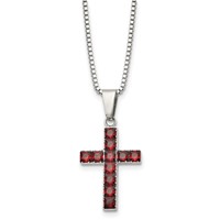 Chisel Stainless Steel Polished Necklace with Red Square CZ Cross Pendant on an Box Chain, 18" view 1
