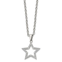Stainless Steel Polished CZ Star Necklace, 18" view 3